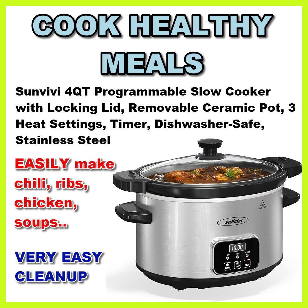 Sunvivi 4QT Programmable Slow Cooker with Locking Lid,